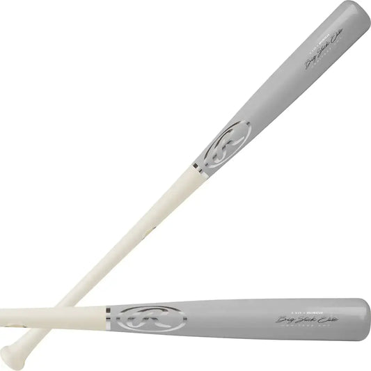 Two baseball bats including Rawlings Big Stick Elite 110 birch wood bat on display