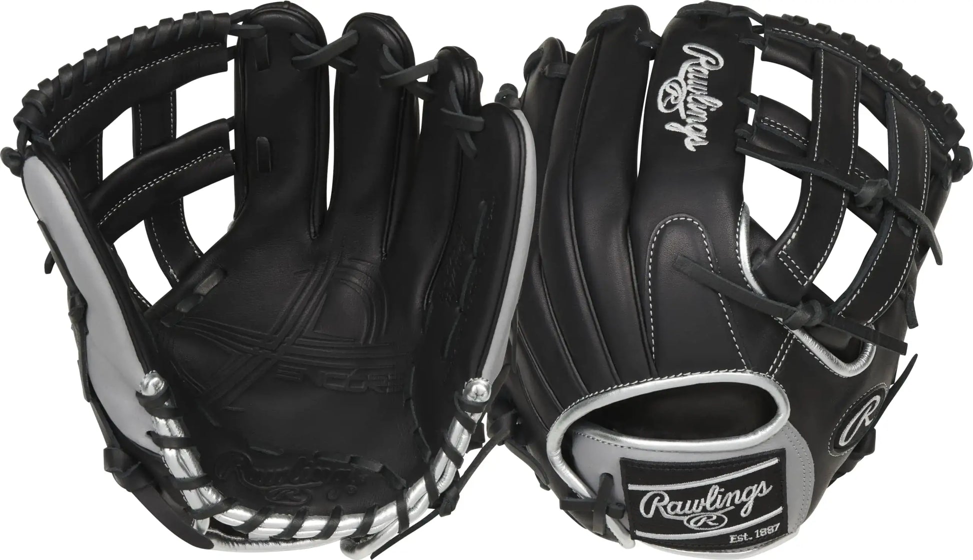 Rawlings Encore baseball glove in black and silver from the glove series, 12.25 inches