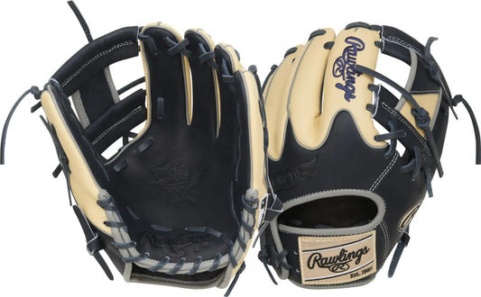 Two-toned Rawlings Heart of The Hide baseball glove in Camel and Black for right-handed throwers