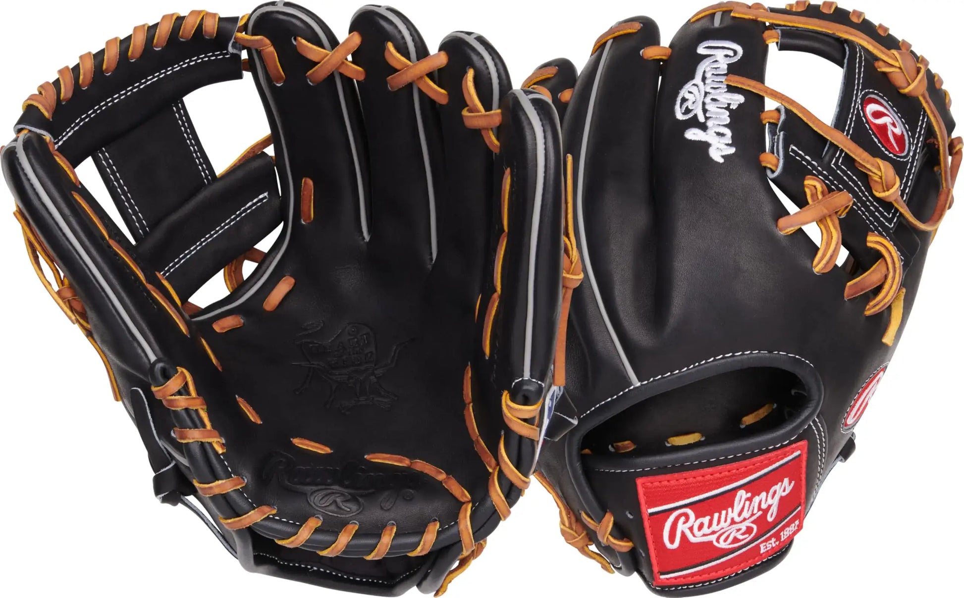 Black leather baseball glove from Rawlings Heart of The Hide Series, ideal for traditional infield players