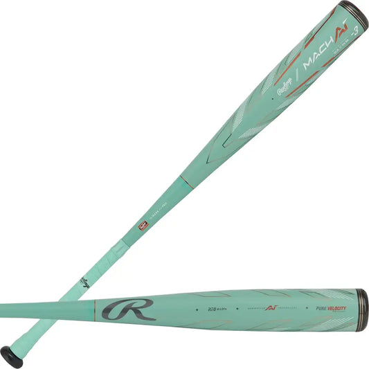 Light green Rawlings Mach baseball bats with optimized swing weight, 32 inches