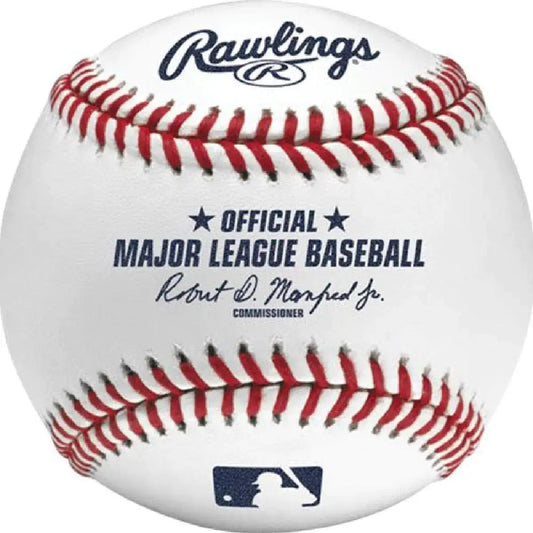 White official 2024 Major League Baseball with red stitching for on-field use