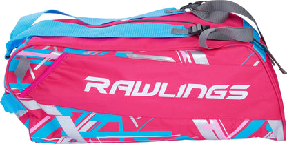 Pink and blue Rawlings REMIX Duffel Bag with large main compartment for Baseball Softball