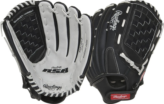 Black and white baseball gloves for adult slowpitch softball right hand throw 14 inch basket web