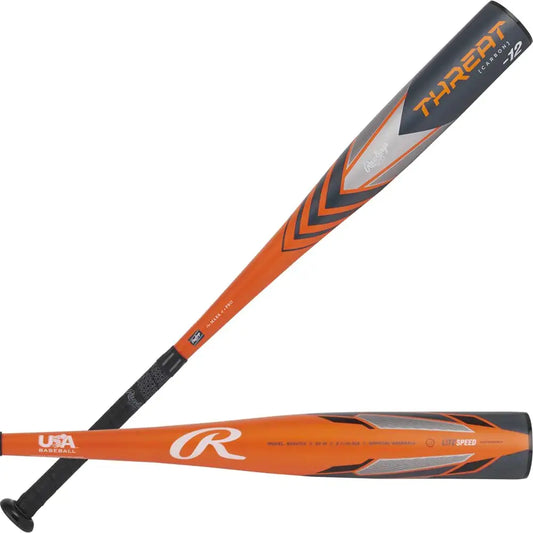 Orange and gray Rawlings Threat baseball bat 28-inch -12 USA model with 2 5/8 inch barrel