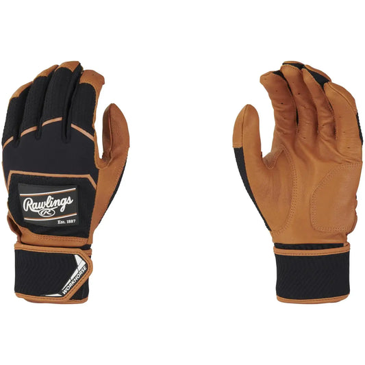 Rawlings Workhorse Baseball Batting Gloves with compression strap in caramel and black