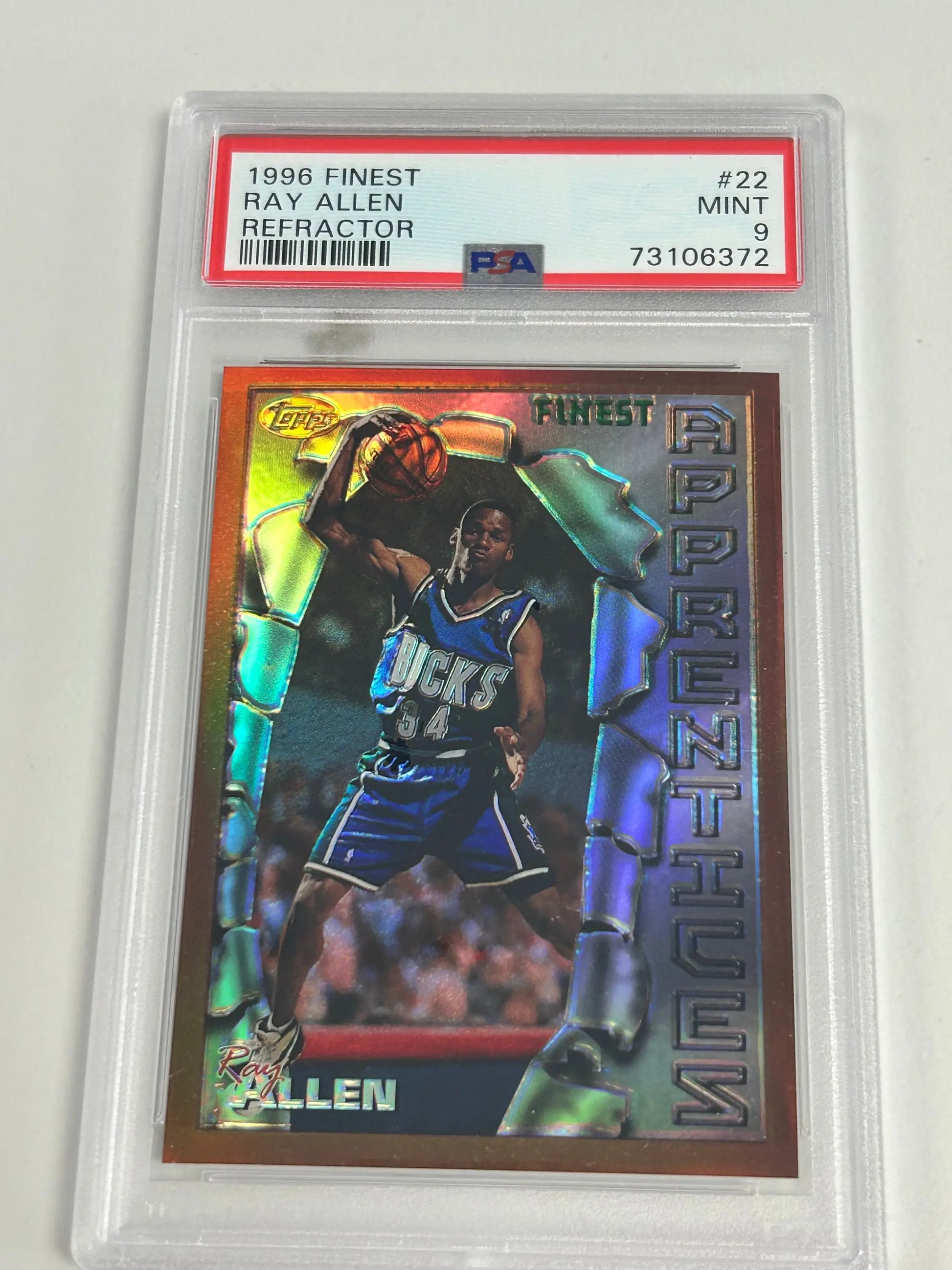 Ray Allen 1996 Topps Finest Refractor basketball card PSA 9 Mint, topps finest refractor