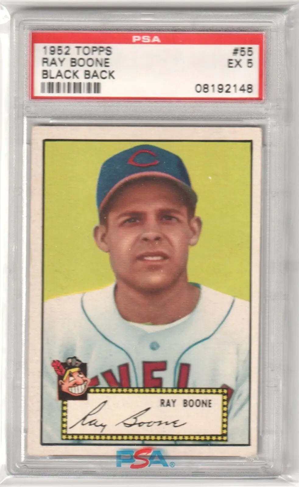 Graded Ray Boone 1952 Topps Black Back baseball card from Columbia Hobby PSA 5
