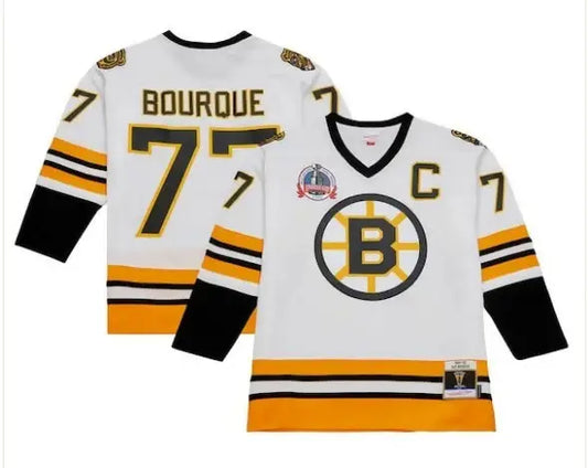 Boston Bruins hockey jersey featuring Ray Bourque Captain Patch from 1989/90 Blue Line Player Jersey