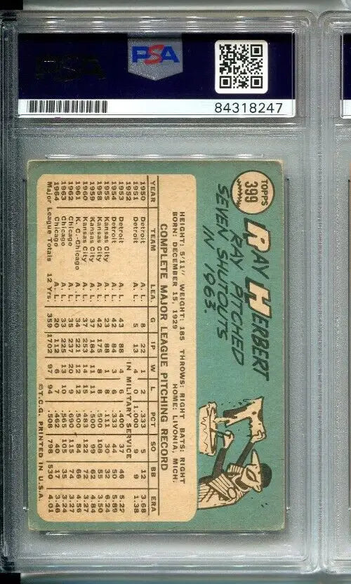Ray Herbert Signed 1965 Topps #399 AUTO Philadelphia Phillies PSA/DNA trading card