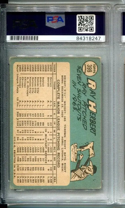 Ray Herbert Signed 1965 Topps #399 AUTO Philadelphia Phillies PSA/DNA trading card