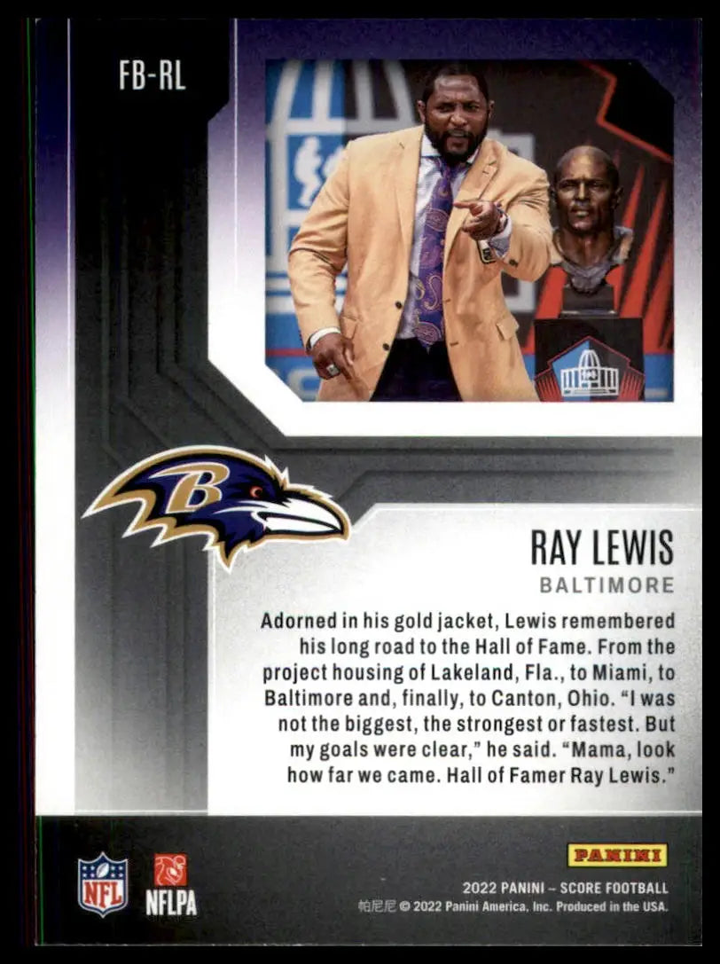 Ray Lewis football card from 2022 Score First Ballot Baltimore Ravens product