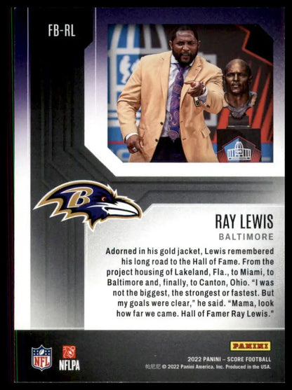 Ray Lewis football card from 2022 Score First Ballot Baltimore Ravens product