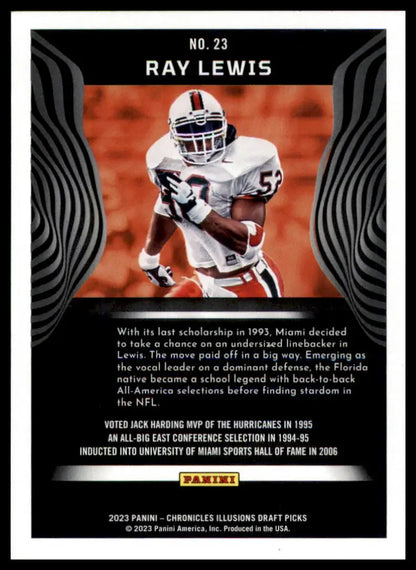 Ray Lewis football card from Panini Chronicles Draft Picks Miami Hurricanes 2023 series