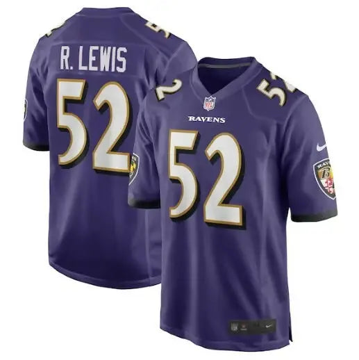 Purple Ray Lewis Baltimore Ravens Nike retired player football jersey on display
