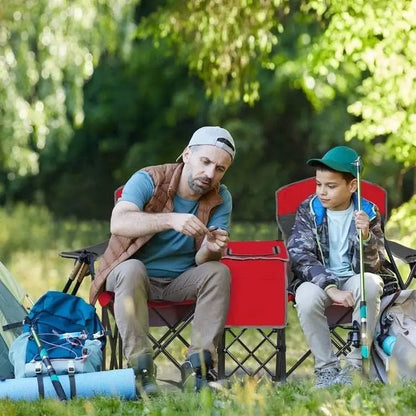 Red 2-Piece Folding Camping Canopy Chairs Set with Cup Holder and Storage Pocket - Patio Chairs
