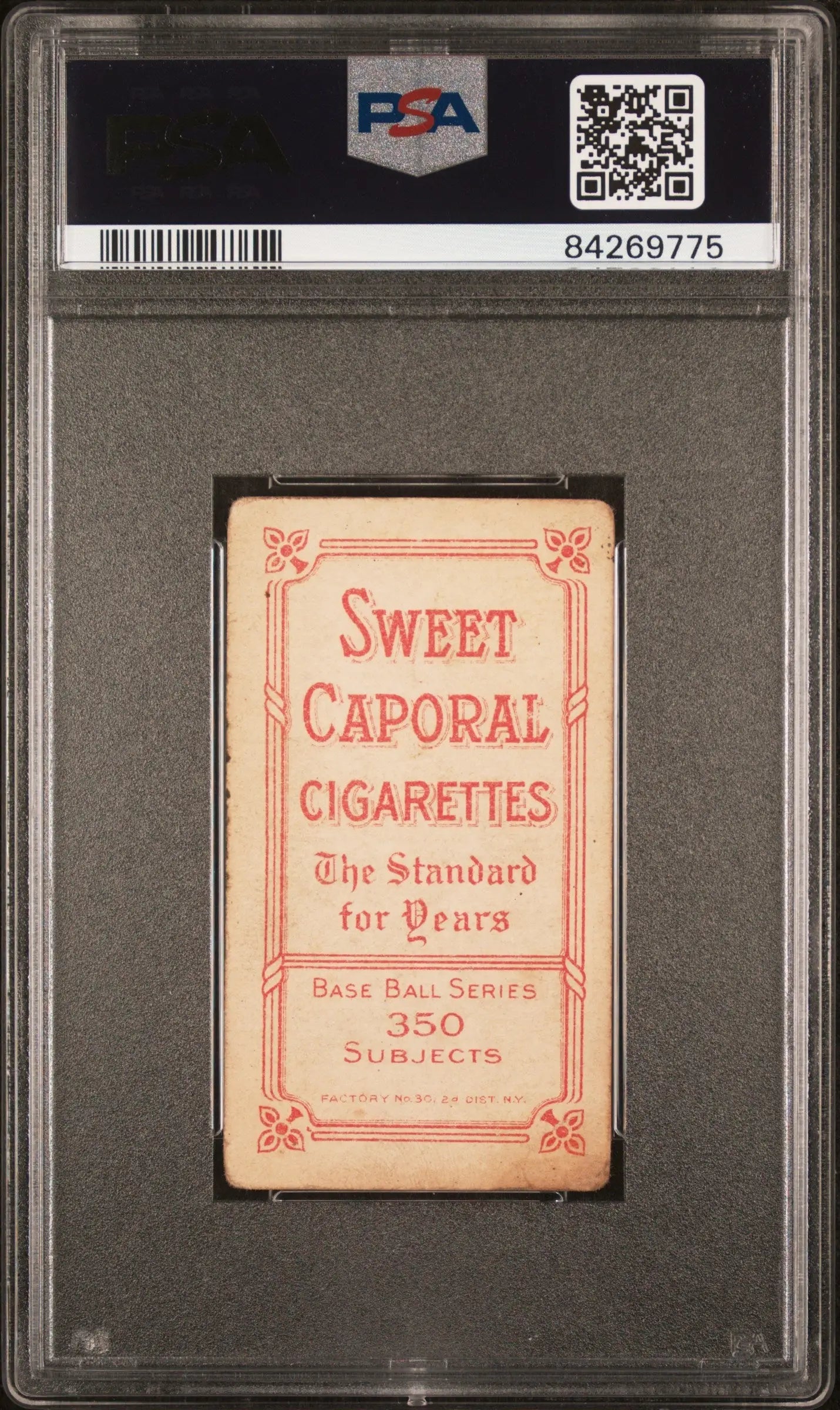 Red Ames 1909-11 T206 Sweet Caporal 350/30 card in PSA graded case for collectors