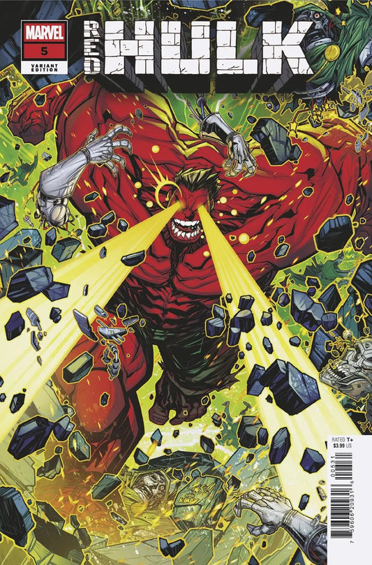 Red Hulk comic book Red Hulk Jonboy Meyers Variant Meyers Variant Doom displayed