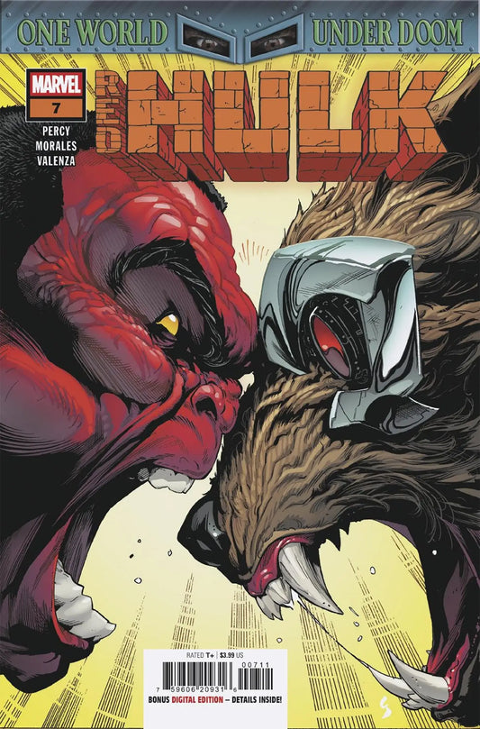 Red Hulk comic book featuring Thunderbolt Ross facing a wolf-like monster