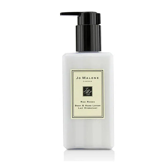 White rectangular pump bottle of Jo Malone Red Roses Body & Hand Lotion 250ml