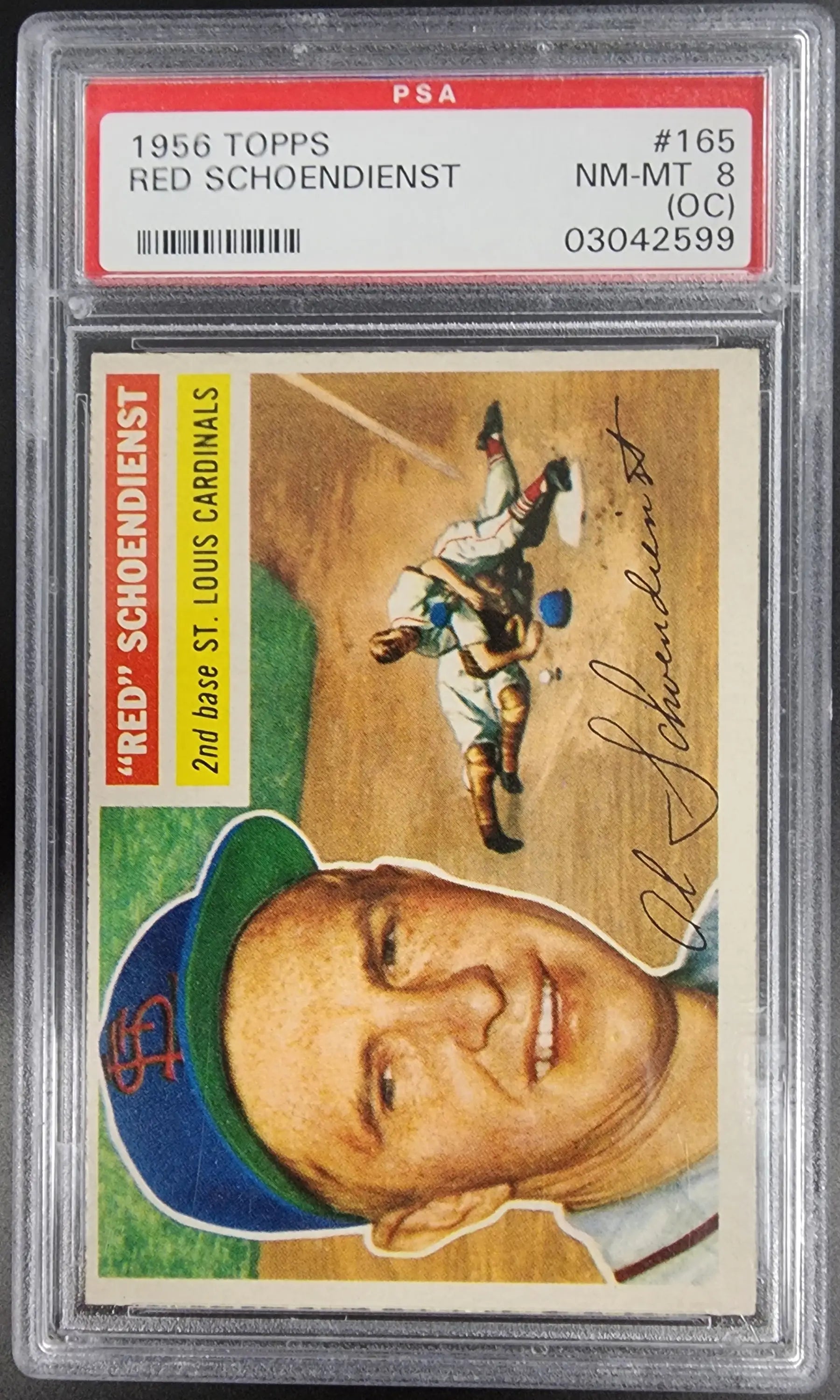 Red Schoendienst 1956 Topps Baseball Card Graded PSA 8OC featuring Cleveland Indians player