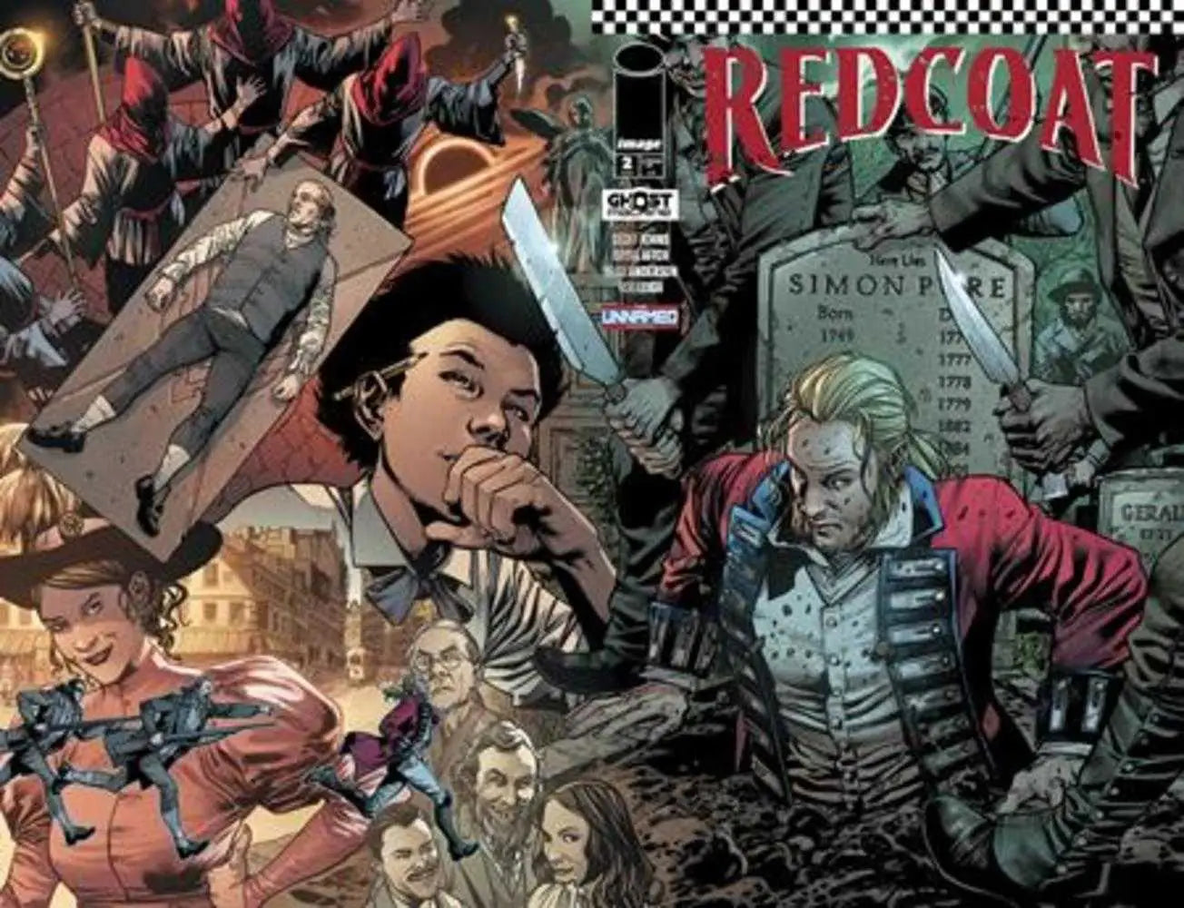 Comic book cover artwork for Redcoat #2 featuring dark Revolutionary War theme
