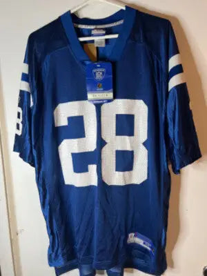 Blue Reebok NFL field jersey with number 28 for Indianapolis Colts