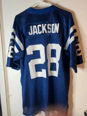 Blue Reebok NFL field jersey with JACKSON and 28 white numbers for Colts team