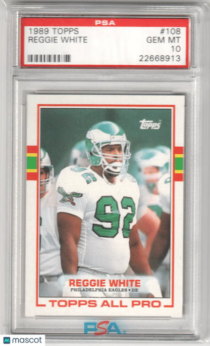 Graded Reggie White football card from Columbia Hobby, gem mint 1989 Topps #108
