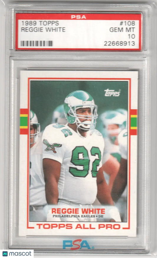 Graded Reggie White football card from Columbia Hobby, gem mint 1989 Topps #108