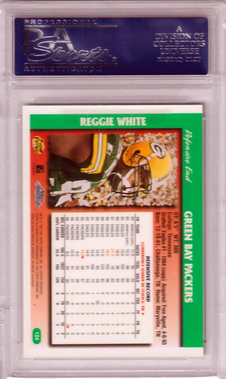 PSA-graded Reggie White 1997 Topps Chrome card in protective case from Columbia Hobby