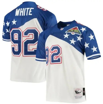 White and blue American flag-themed Reggie White NFC 1995 Pro Bowl jersey with 92