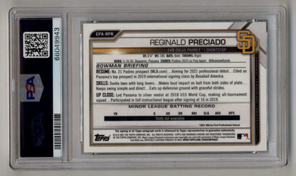 Reginald Preciado 2021 Bowman Chrome Prospects Gold Refractor Auto 45/50 PSA 10 Gem Mint Auto 10 - Singles