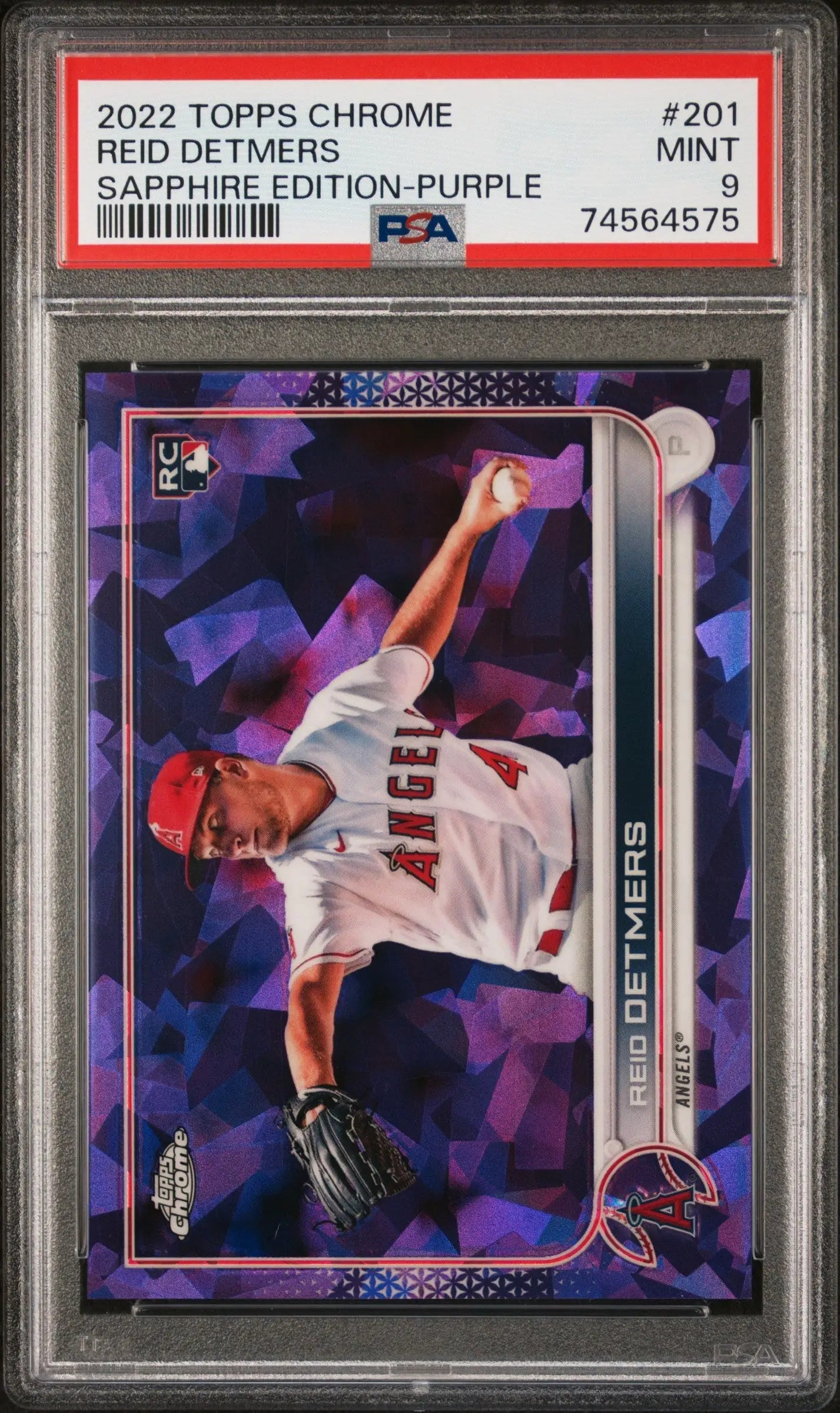 Reid Detmers 2022 Topps Chrome Sapphire Purple baseball card in PSA 9 Mint edition