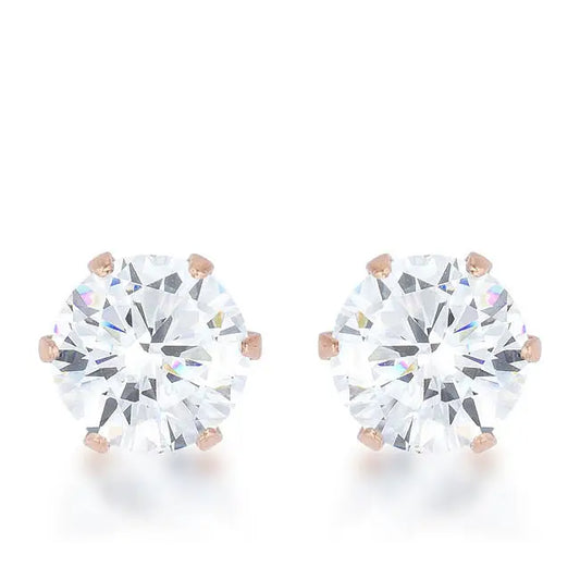 Reign 3.4ct CZ Rose Gold Stainless Steel Stud Earrings - Earrings