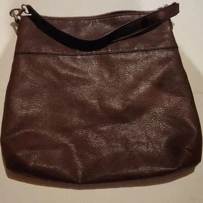 Relic Brown Faux Leather Handbag with Chevron Design and Top Zipper Closure
