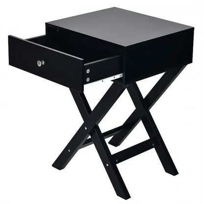 Retro Black X-Shape 1 Drawer Nightstand Coffee Table - Nightstand