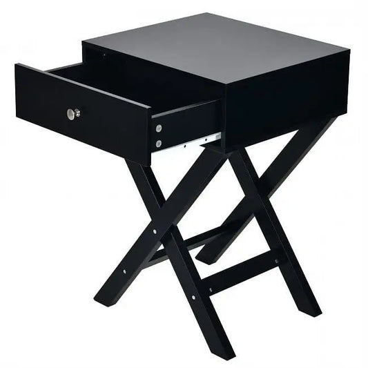 Retro Black X-Shape 1 Drawer Nightstand Coffee Table - Nightstand