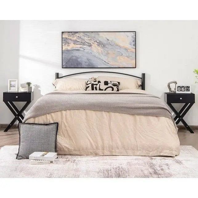 Retro Black X-Shape 1 Drawer Nightstand Coffee Table - Nightstand