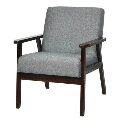 Retro Modern Classic Grey Linen Wide Accent Chair with Espresso Wood Frame - Living Room > Accent Chairs