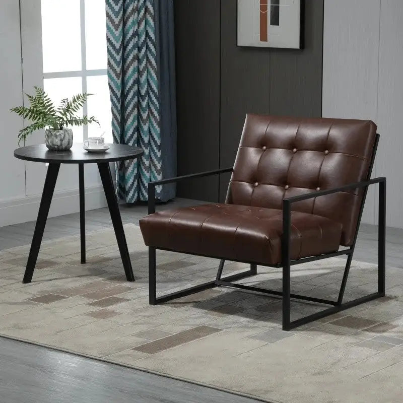 Retro Tufted Faux Leather Metal Frame Accent Chair - Brown - Living Room > Accent Chairs