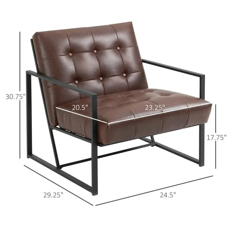 Retro Tufted Faux Leather Metal Frame Accent Chair - Brown - Living Room > Accent Chairs