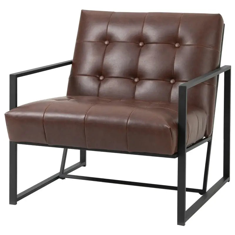 Retro Tufted Faux Leather Metal Frame Accent Chair - Brown - Living Room > Accent Chairs