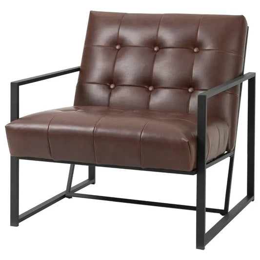 Retro Tufted Faux Leather Metal Frame Accent Chair - Brown - Living Room > Accent Chairs