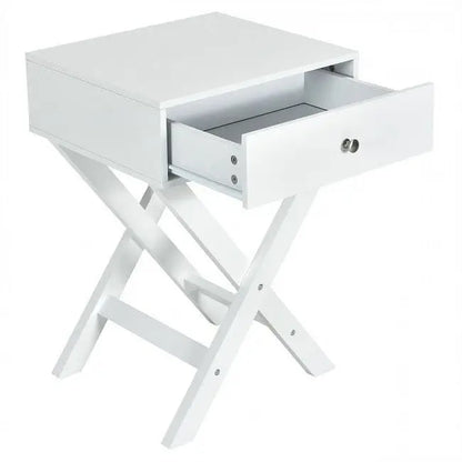 Retro White X-Shape 1 Drawer Nightstand Coffee Table - Nightstand