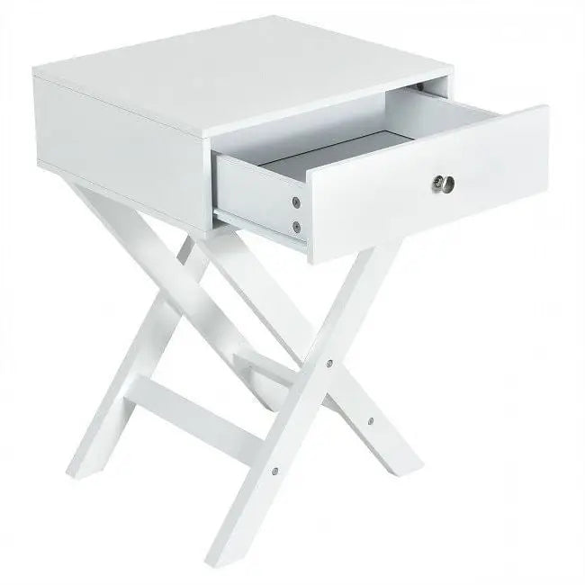 Retro White X-Shape 1 Drawer Nightstand Coffee Table - Nightstand