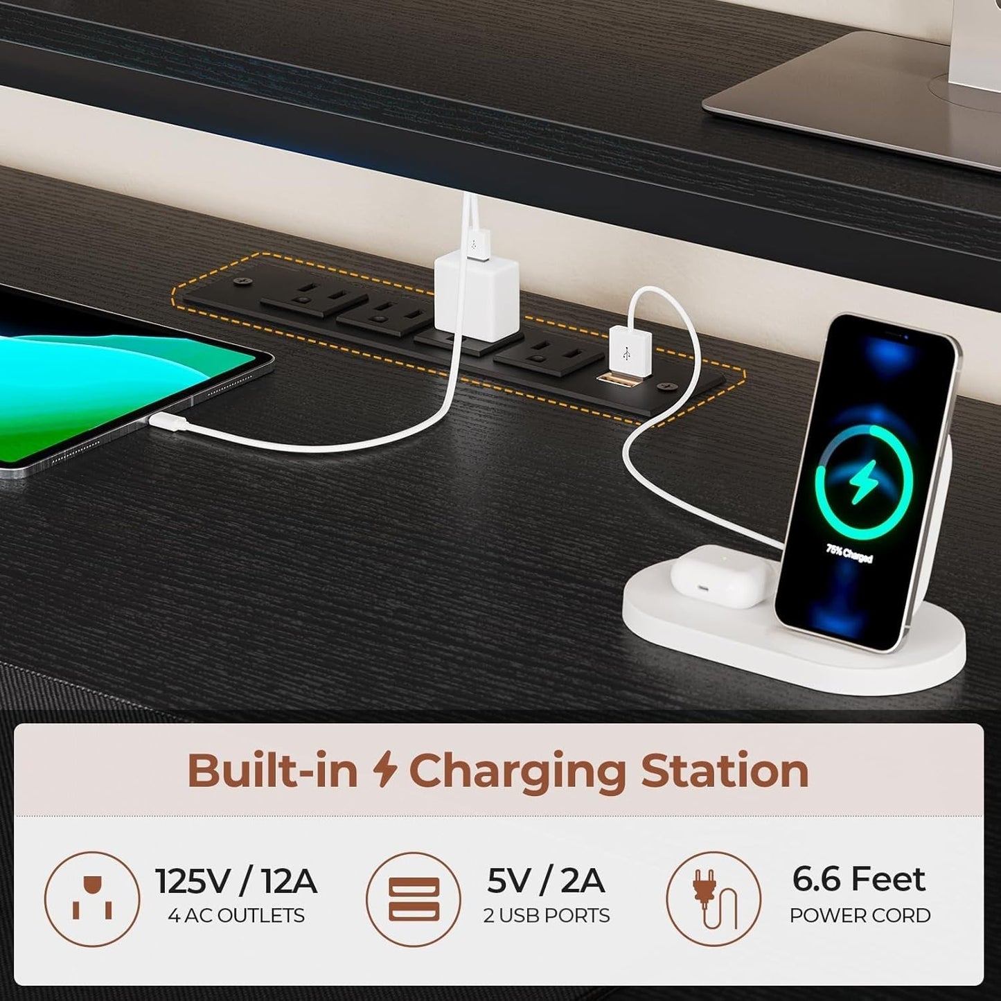 Reversible Gaming Desk with Power Outlets and LED Light-2