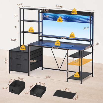 Reversible Gaming Desk with Power Outlets and LED Light-1
