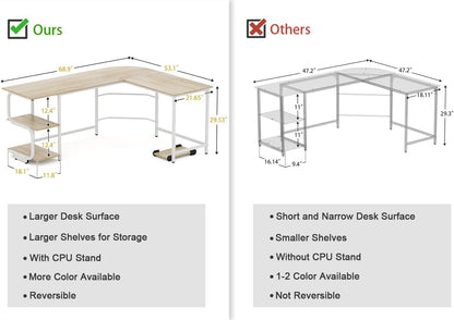 Reversible L Shaped Desk with Large Surface, 69 Inch Sturdy Corner Desk with Storage Shelves, Premium Office Computer Desk Workstation for Home Office Gaming-2