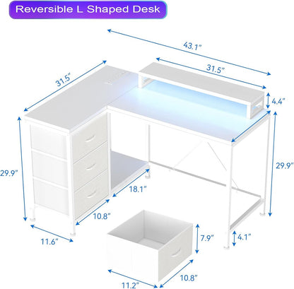 Reversible L Shaped Desk with LED Lights and Power Outlet-2